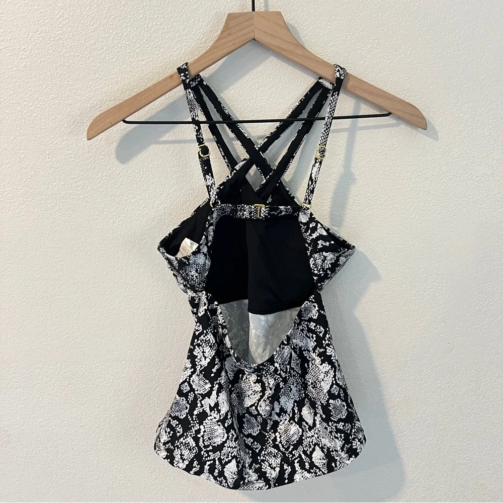 Ibiza Size S‎ Metallic Reptile Snake Print Strappy Cutout Front Tankini Swimwear
